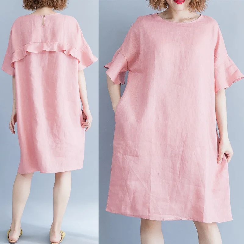 Plus size pink frill shift dress