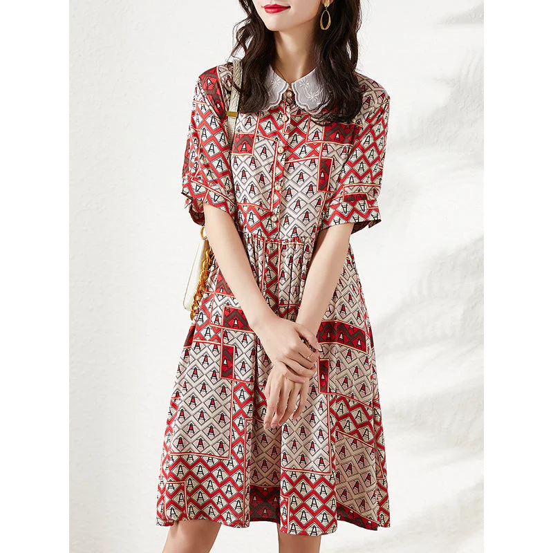 Plus Size Lace Collar Red Art Dress