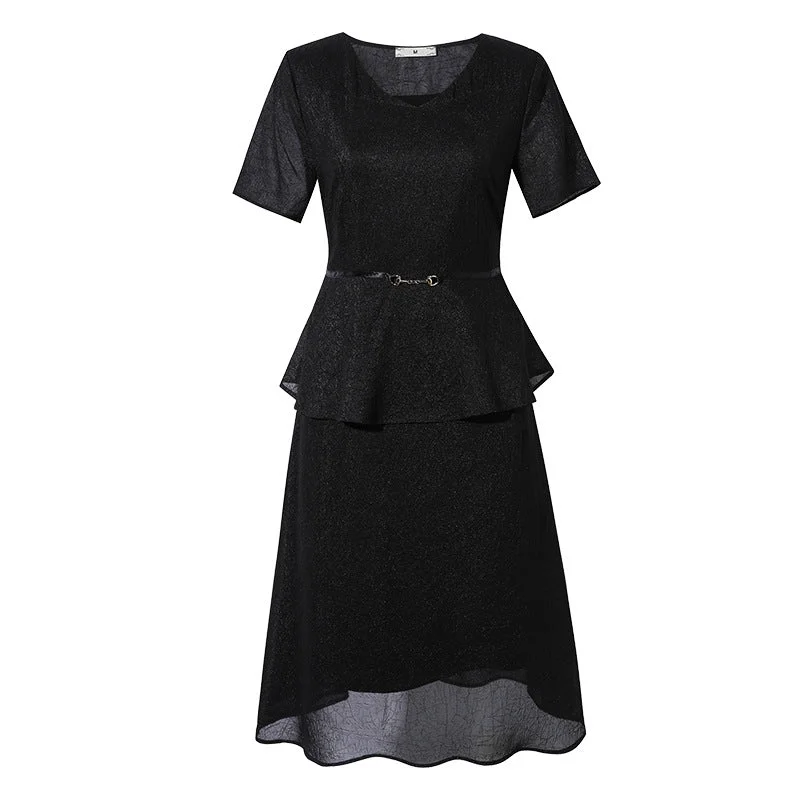 Plus Size Textured Belted Peplum Work Dress