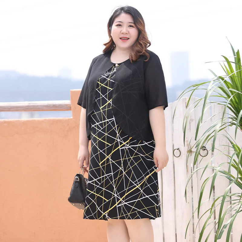 Plus Size Printed Chiffon Layer Dress