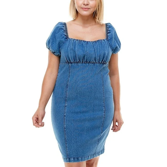 Planet Gold Womne's Bodycon Denim Dress Blue Size 1X