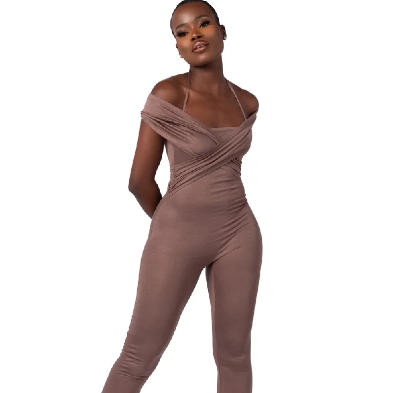 From Grayscale Women's Crossover Bodice Bodycon Jumpsuit Brown Size Large