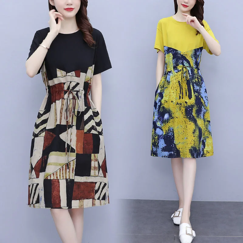 Plus Size Abstract Colourblock Layer Dress