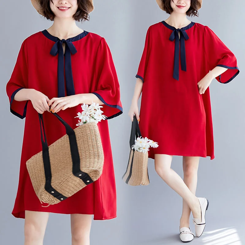 Plus size ribbon red shift dress