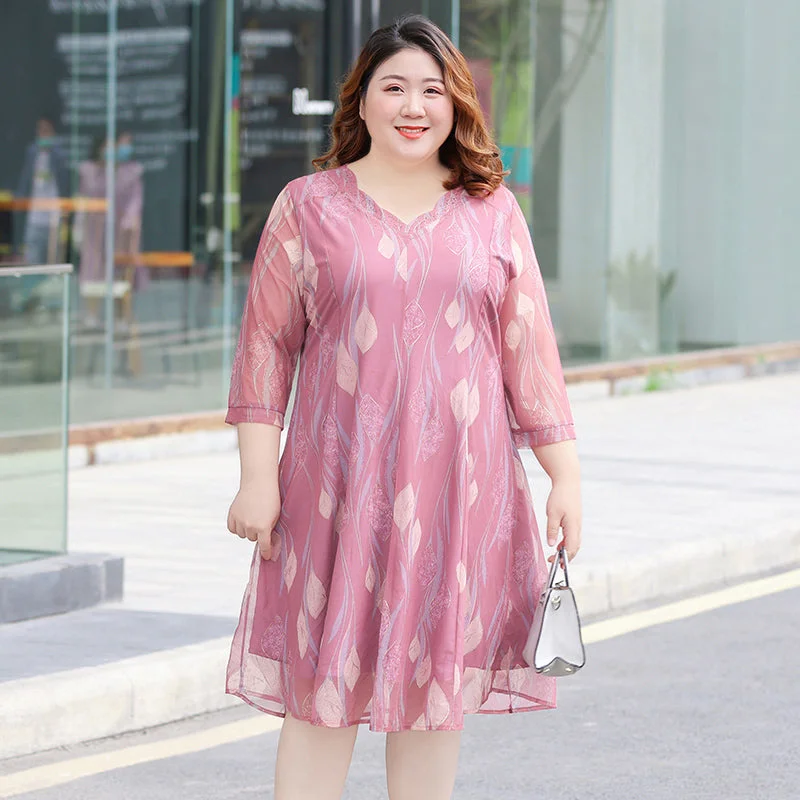 Plus Size Pink Leafs Dress