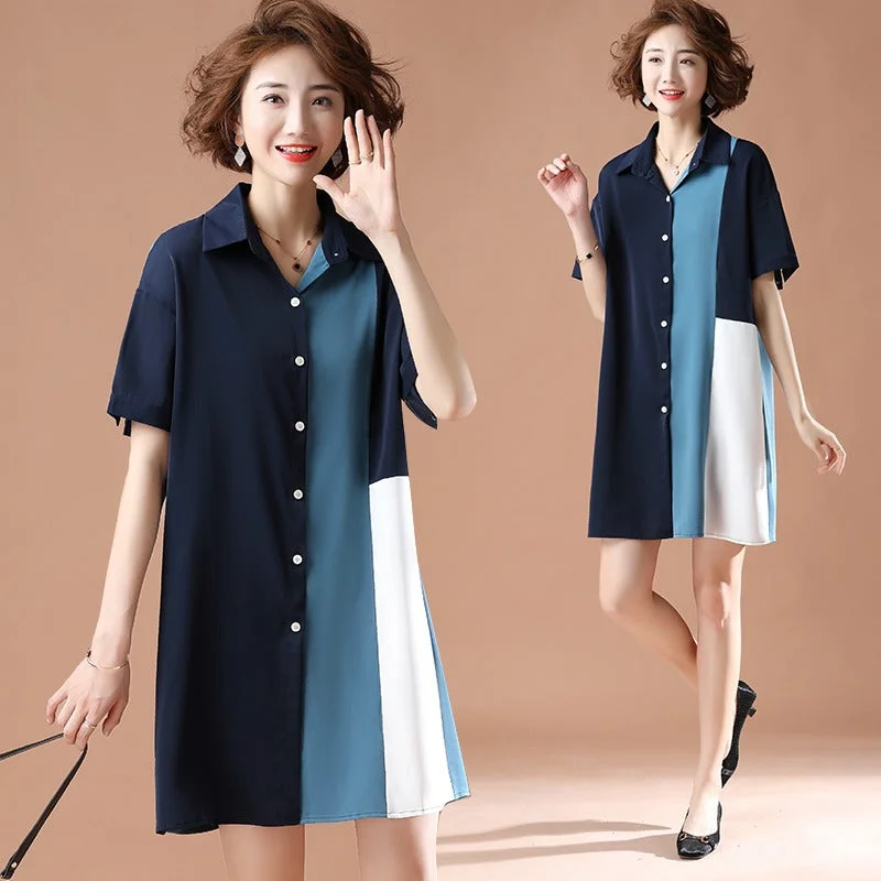 Plus Size Blue Colourblock Shirt Dress