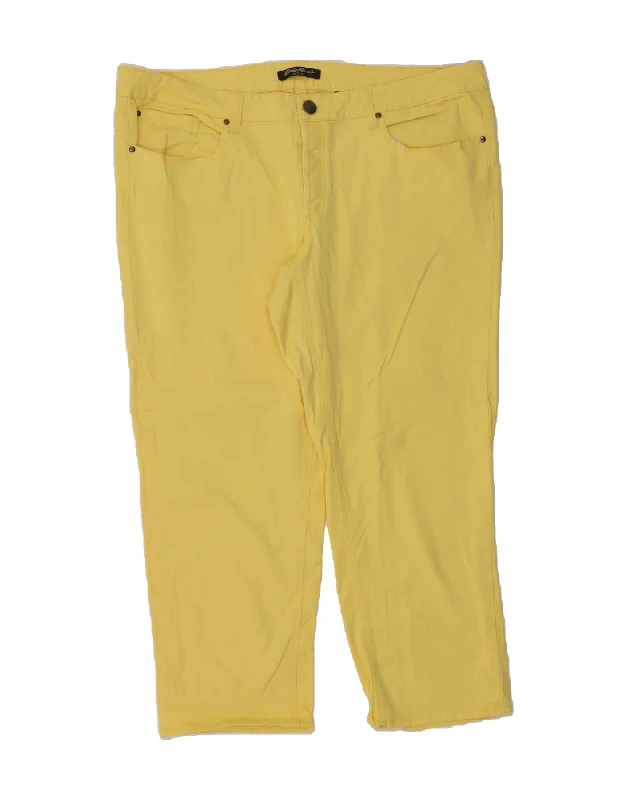 EDDIE BAUER Womens Slim Capri Trousers US 16 2XL W38 L25 Yellow Cotton