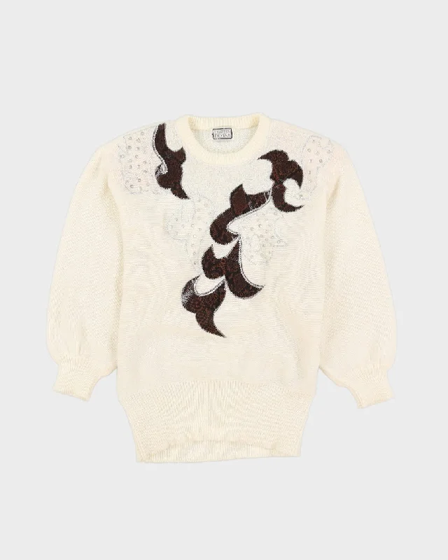 00s Cream Embroidered Knitted Jumper - S