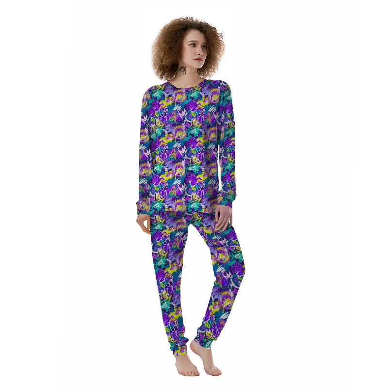 Abstract Purple Graffiti Print Pattern Women's Pajamas