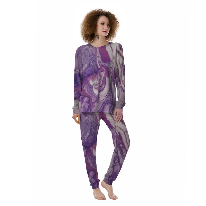 Abstract Purple Liquid Marble Print Women's Pajamas