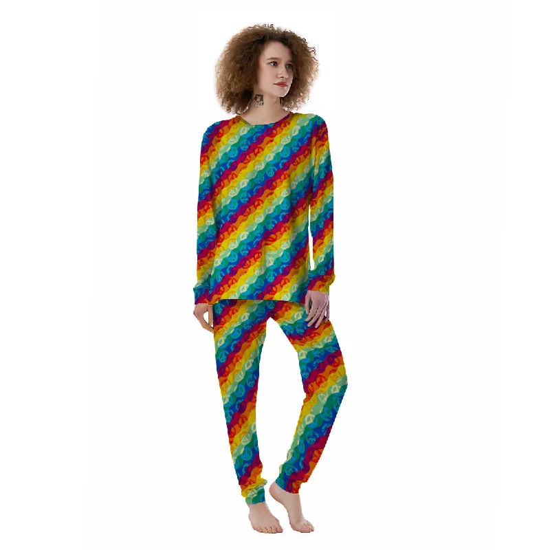 Abstract Rainbow Peace Signs And LGBT Print Pattern Women's Pajamas