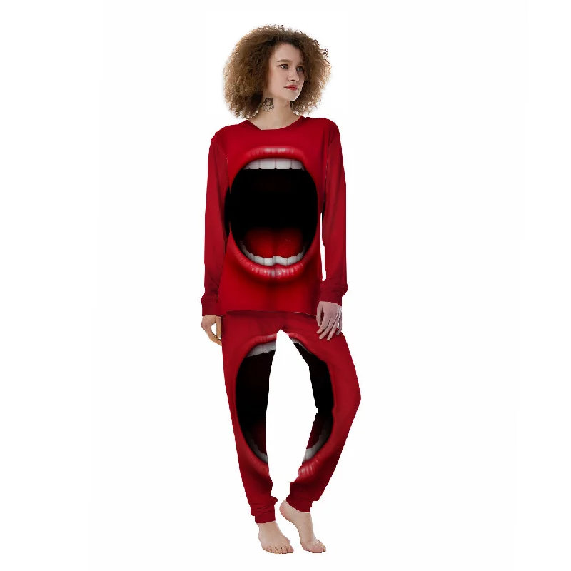 Abstract Scream Red Mouth Print Women's Pajamas