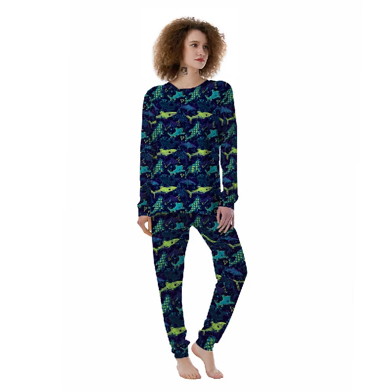 Abstract Shark Print Pattern Women's Pajamas