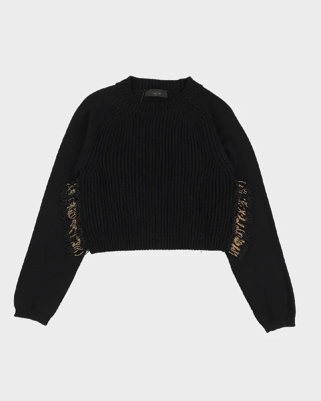 L'Edition Black Beaded Fringed Knitted Jumper - XS