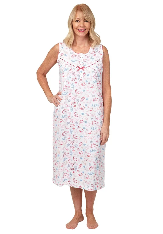 Marlon Floral Sleeveless Nightdress, White and Pink