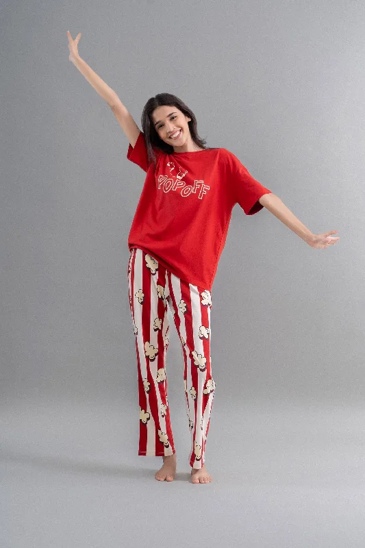 Movie Night Red Straight Pajama Set