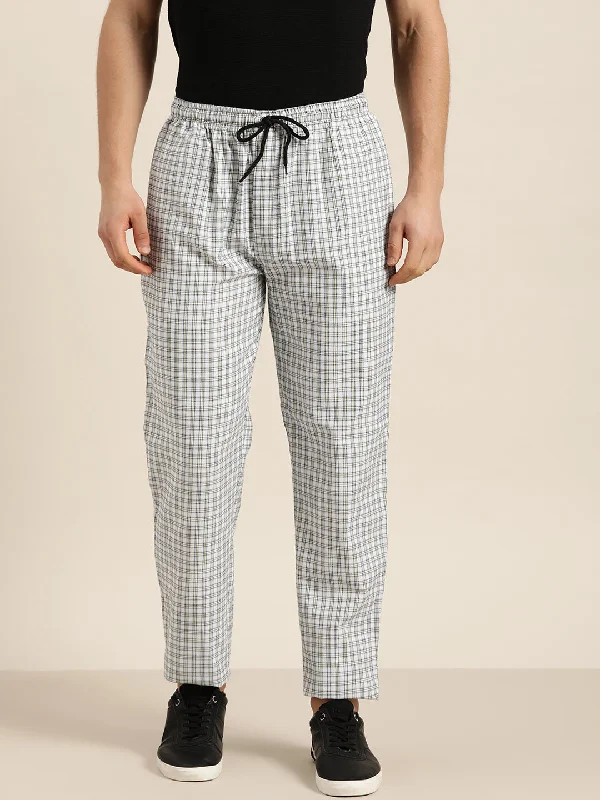 Men's Cotton Green & White Checked Track Pant - Sojanya