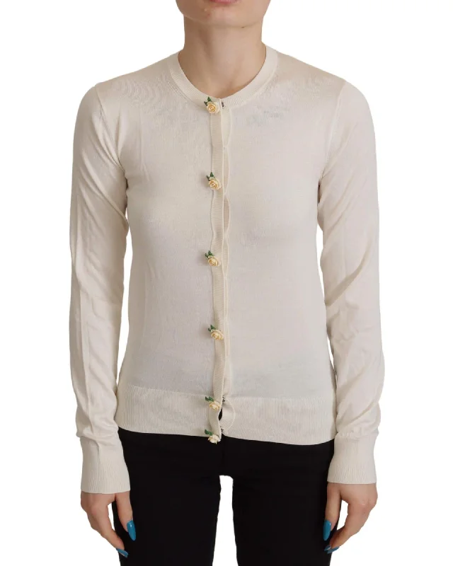 Dolce & Gabbana Silk Knit Rose Button Cardigan