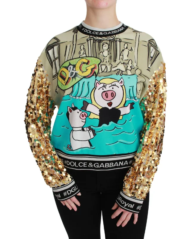 Dolce & Gabbana Sequined Crewneck Sweater with Year of the Pig Motive