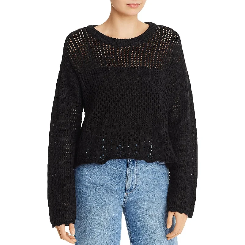 Womens Crochet Crewneck Sweater