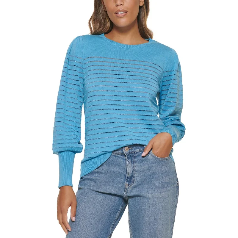 Womens Open Stitch Striped Pullover Sweater