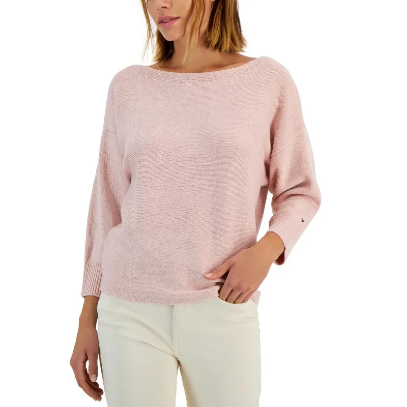 Womens Metallic Bateau Neck Pullover Sweater