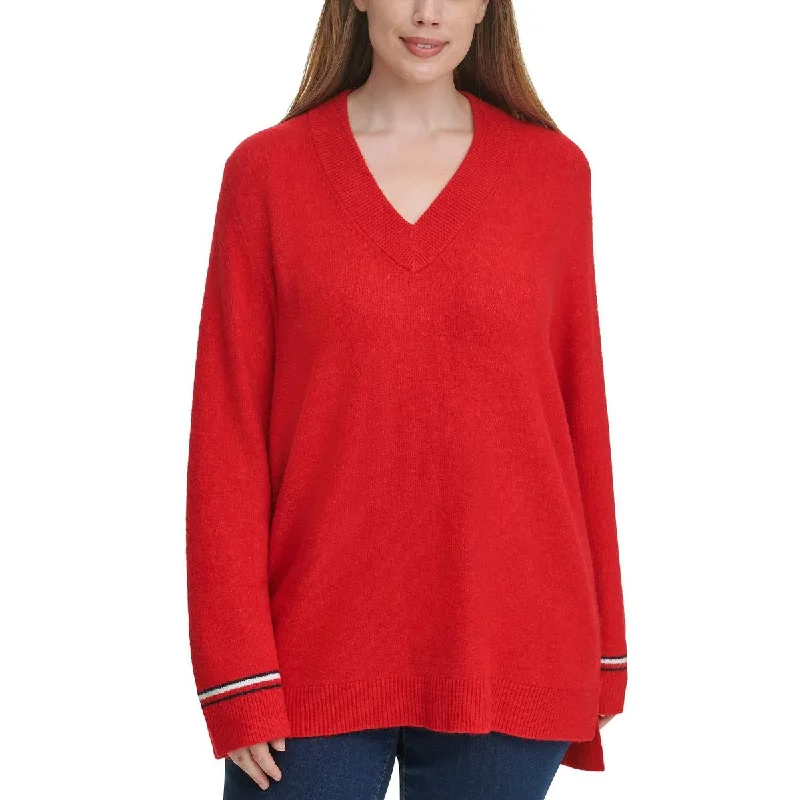 Plus Womens V-Neck Cozy Pullover Sweater