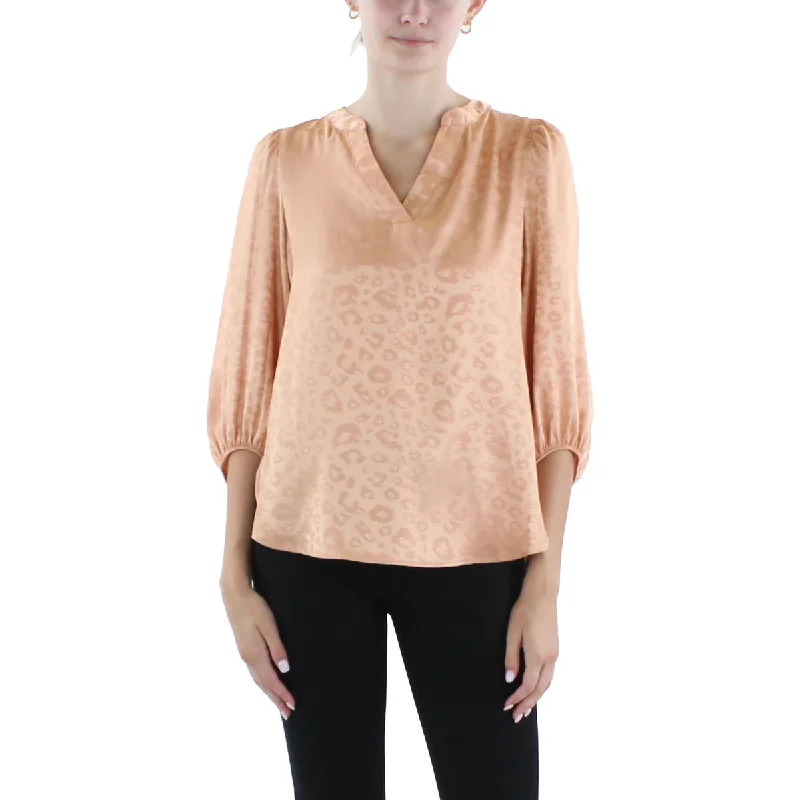 Womens Jacquard Split Neck Tunic Top