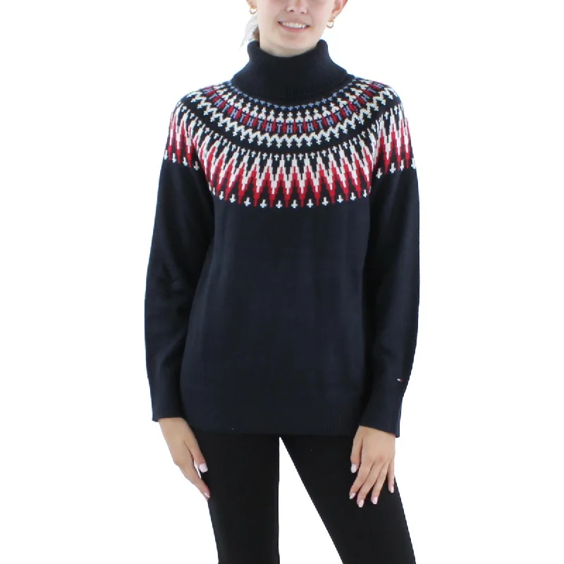 Womens Ribbed Trim Long sleeve Turtleneck Sweater