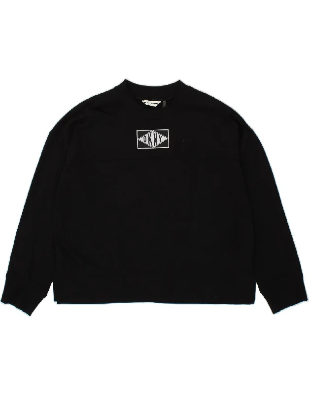 DKNY Womens Oversized Crop Graphic Sweatshirt Jumper UK 14 Medium Black