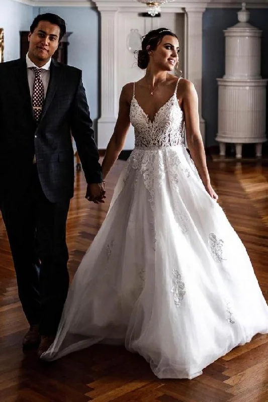 A-line Wedding Dress Spaghetti Strap With Lace Tulle