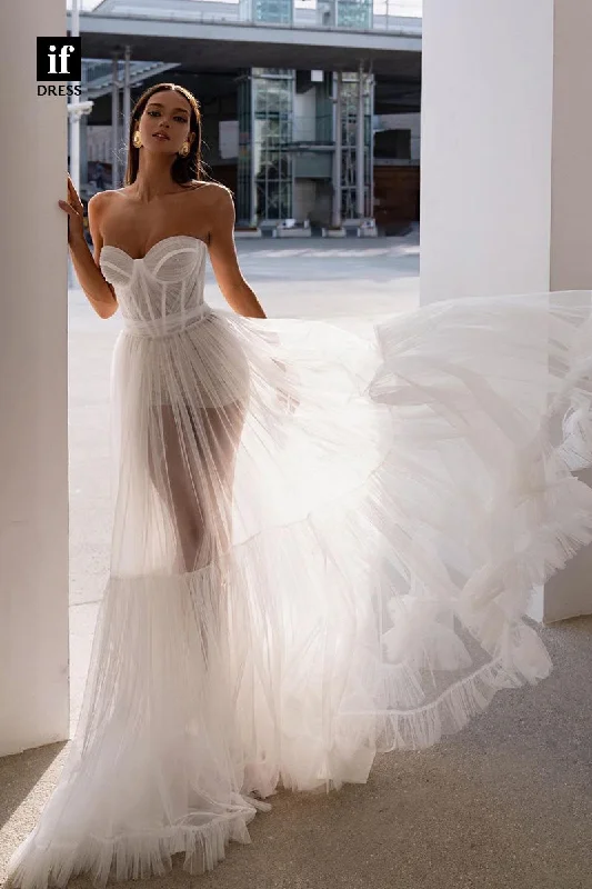 71059 - Charming Off Shoulder A-Line Tulle Bohemian Wedding Dress