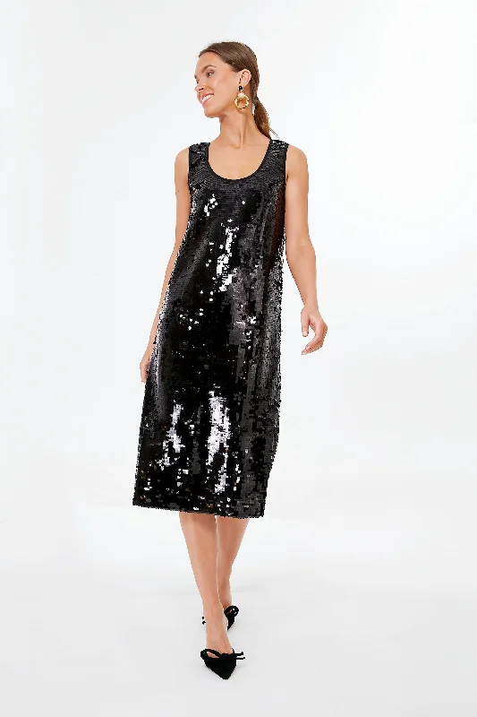 Black Sequin Edie Midi Scoop Dress