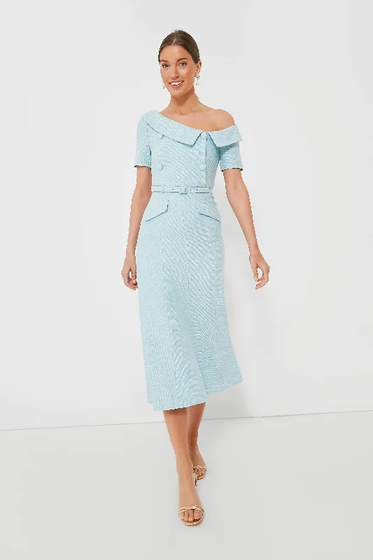 Blue Textured Woven Midi Dress