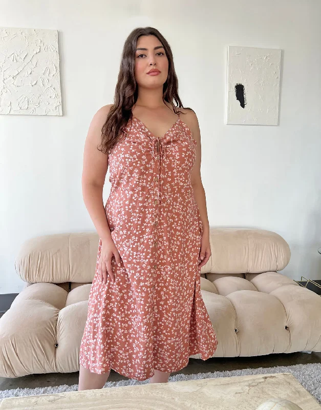 Plus Size Button Front Floral Midi Dress