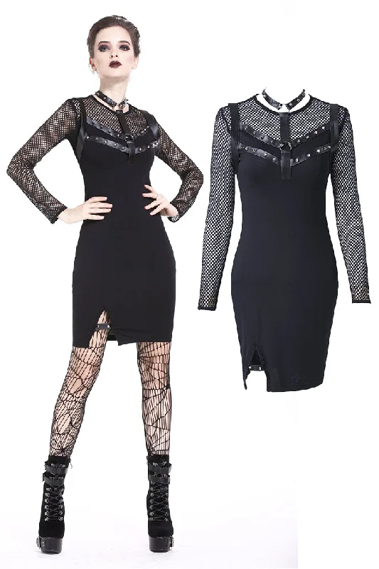 Punk metal studded mesh midi dress DW204