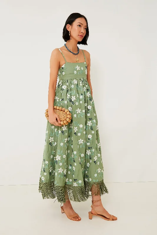 Green Gavin Fringe Midi Dress