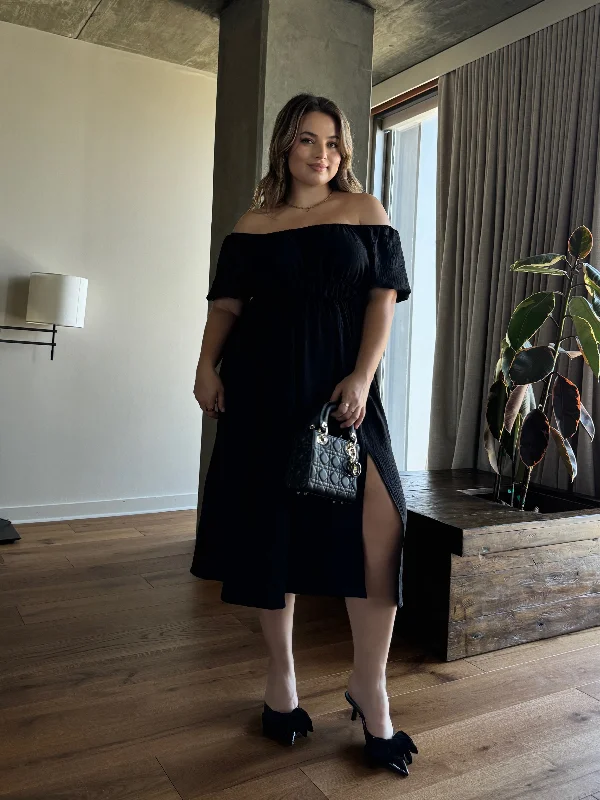 Plus Size Puff Sleeve Midi Dress