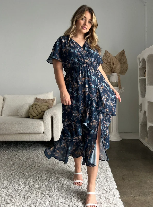 Plus Size Surpliced Floral Midi Dress