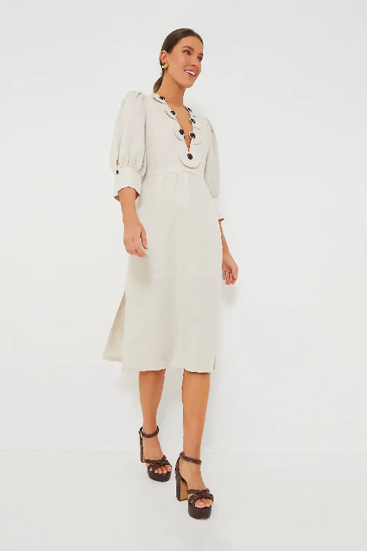 Sand Demi Puff Sleeve Midi Dress