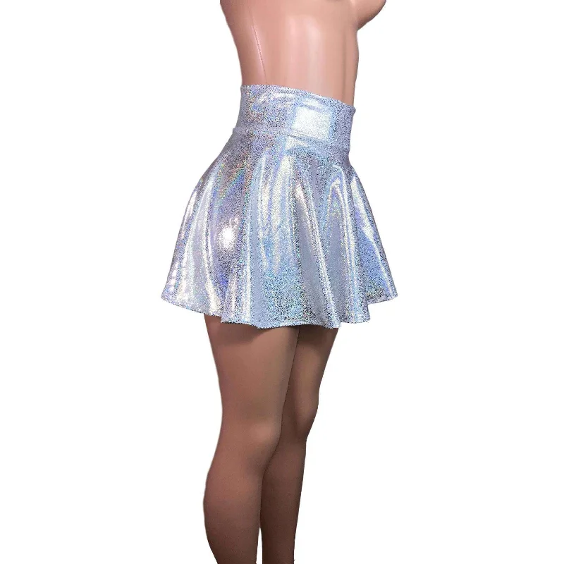 Skater Skirt - Holographic Silver on White