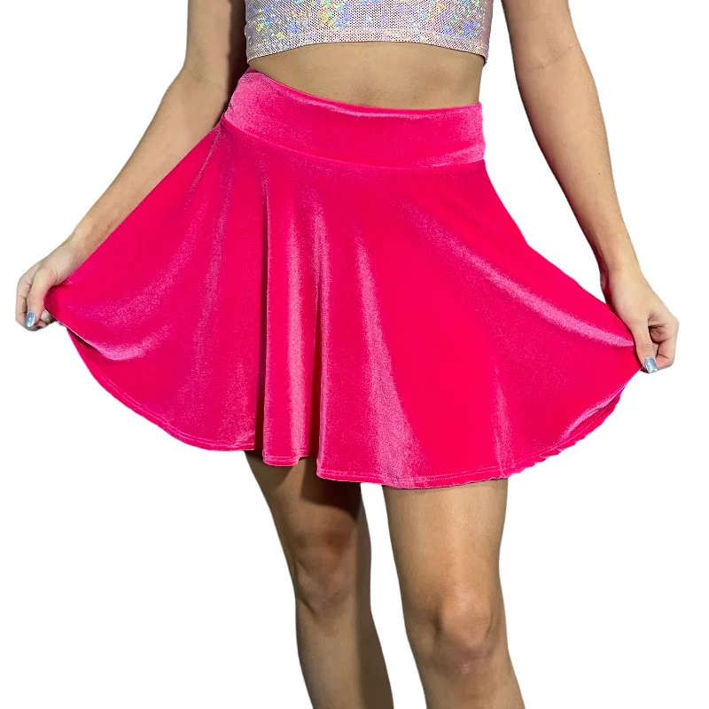 Skater Skirt - Neon Hot Pink Velvet