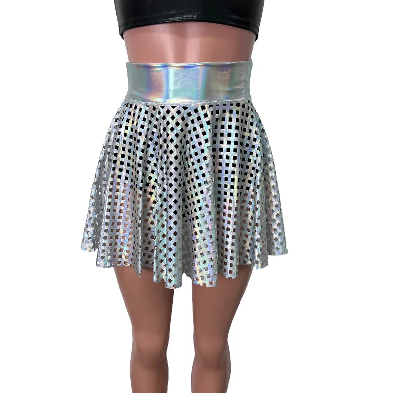 Skater Skirt - Opal Diamond Cutout Holographic Iridescent