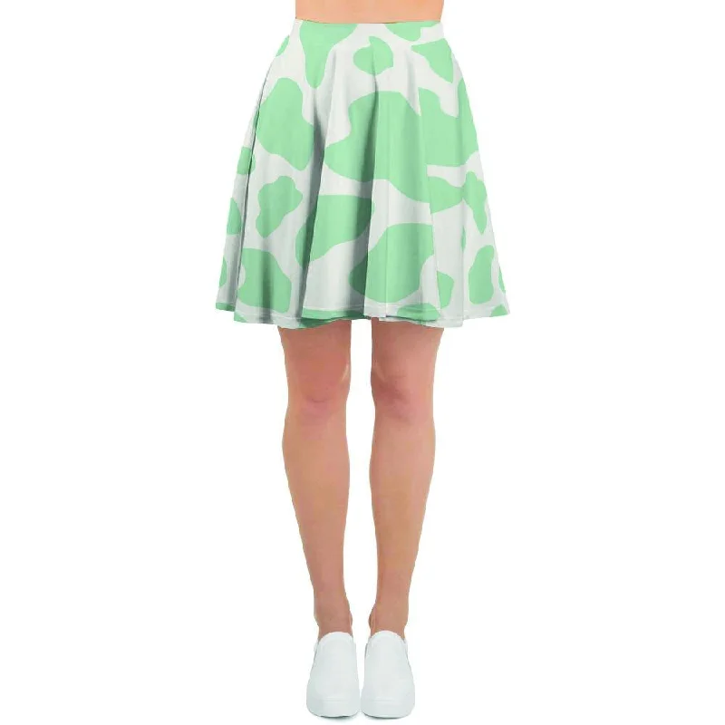 Teal And White Cow Print Women's Skirt