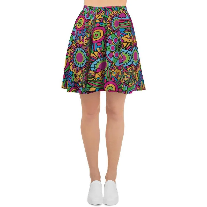 Trippy Psychedelic Floral Women's Skirt