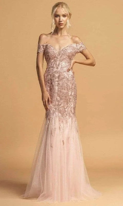 Aspeed Design - L2091 Off Shoulder Trumpet Prom Gown