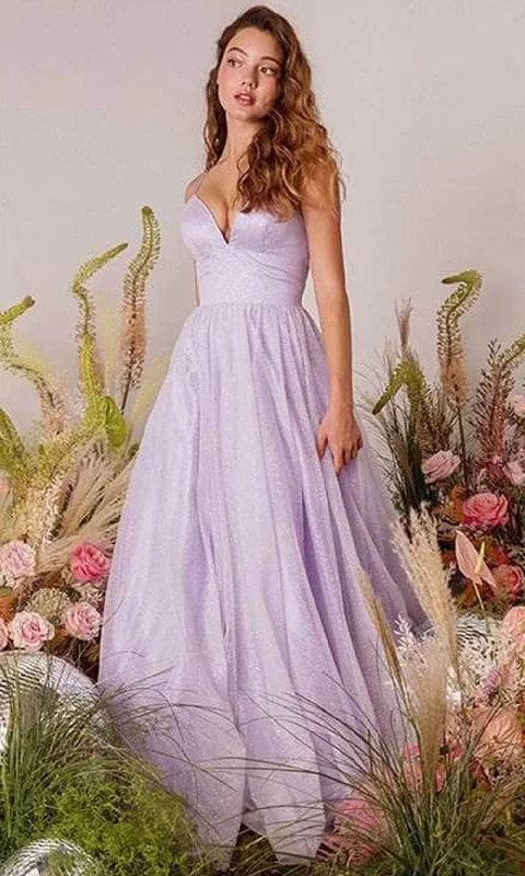 Eureka Fashion 9009 - Glitter Mesh Plunging V-Neck Prom Gown