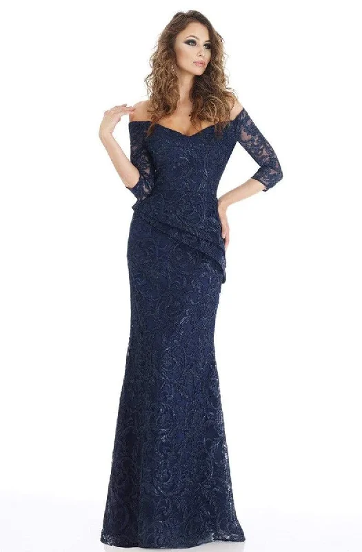 Feriani Couture - 18911 Off Shoulder Embroidered Sheath Silhouette Gown - 1 pc Navy In Size 12 Available