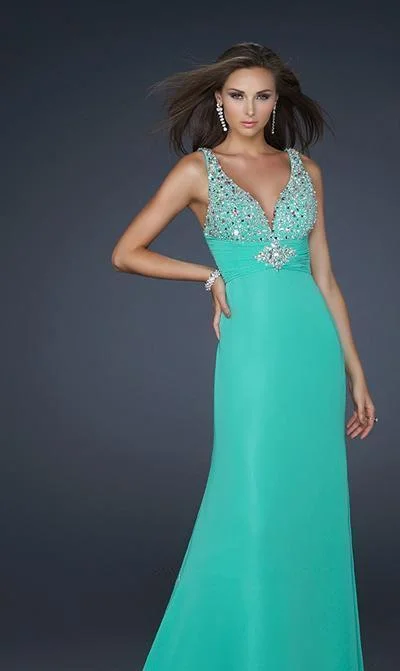 La Femme Gigi - 17665 Jewel Embellished V-Neck Chiffon A-line Gown