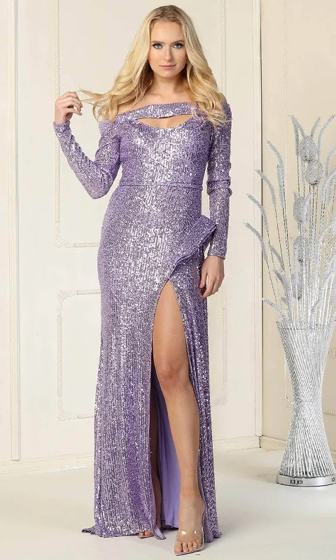 May Queen RQ7890 - Cutout Neckline Fully Sequined Evening Gown